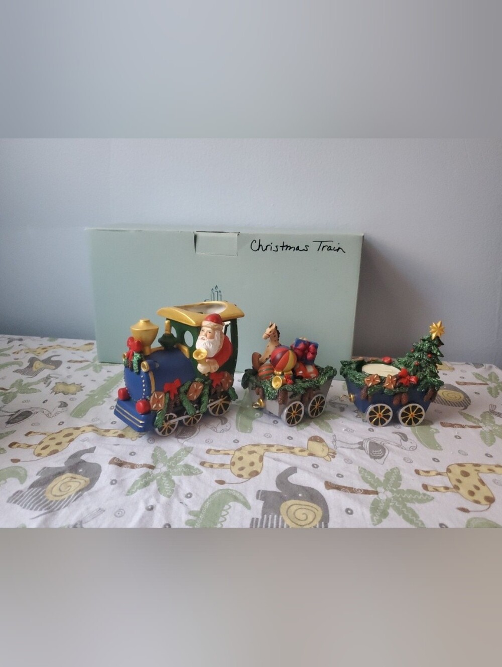 PartyLite Christmas 3 Piece Santa Train Tealight Votive Holder In Original Box
